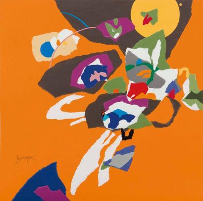 Jean LATOUR (né en 1929) SANS TITRE Collage sur fond orange, signé et daté Août 2008...