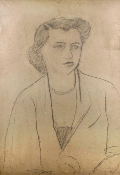 Pierre TAL COAT (1905-1985) PORTRAIT DE FEMME, Dessin au fusain sur papier signé...