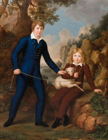Pietro NOCCHI (1783-1854) PORTRAIT DE JEUNES ENFANTS, Huile sur toile, signée et...