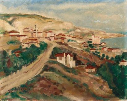 Vasile POPESCU (1894-1944) VUE DE VILLAGE, Huile sur panneau, signeé en bas à droite...