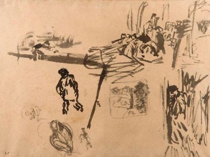 Edouard VUILLARD (1868-1940) LES PECHEURS, Lavis d'encre de Chine sur papier, signé...