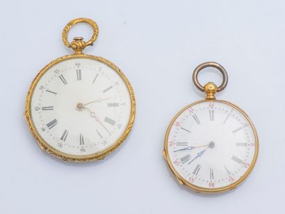 null 18K yellow gold (750 ‰) pocket watch, the chased and guilloche back highlighted...