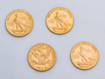 null Lot de quatre pièces de 10 dollars US de 1883, 1909, et 1910.
Poids : 66,86...