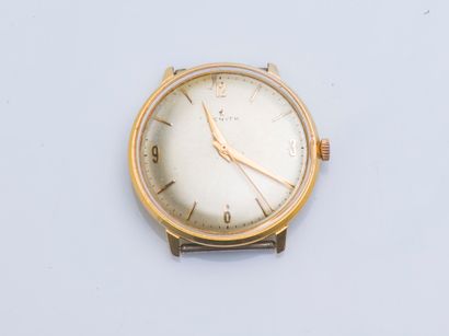 ZENITH Round watch case in gold-plated steel. The clipped steel back (engraved Zenith...