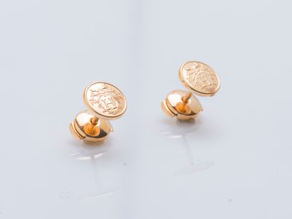 HERMES Pair of Ex-Libris ear studs, very small model in 18K pink gold (750 ‰) forming...
