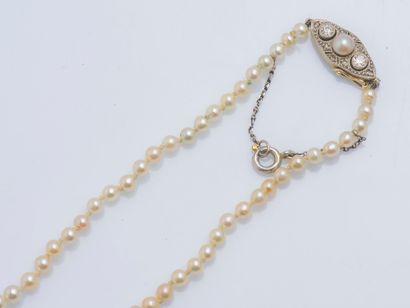 null Necklace of falling cultured pearls, the clasp in 18K gold (750 ‰) and platinum...