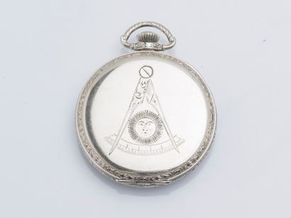 HAMILTON WATCH & CO Masonic pocket watch in steel, the band of carrure and the bélière...