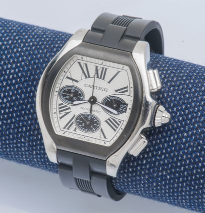 CARTIER after 2007
XL Roadster Chronograph ref 3405, the barrel-shaped steel case...