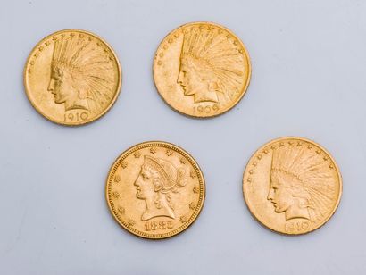 Lot of four US $10 coins of 1883, 1909, and...