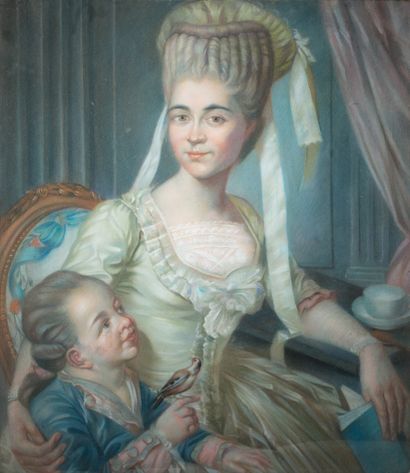 null In the taste of the 18th century 
Woman and child with a bird 
Pastel 
80 x...