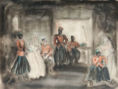 null Orientalist school 
Chess players on the front; African women and soldiers on...
