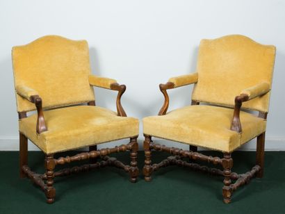 Pair of armchairs in tungsten wood, resting...