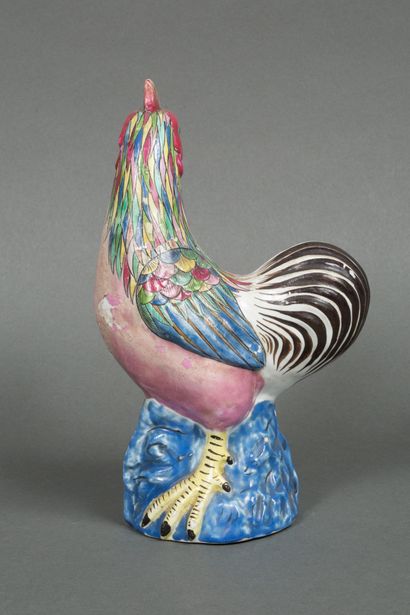 null China
Porcelain rooster with polychrome decoration of enamels of the pink family...