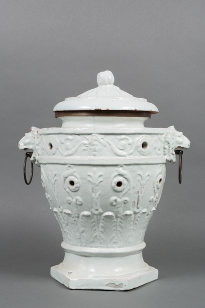 White glazed terracotta stove, decorated...