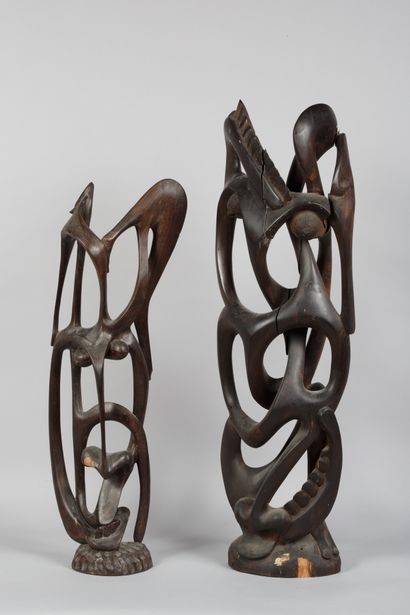 Lot of two African sculptures 
H. 63 ; 75...