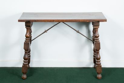 Spanish table in turned wood and wrought...