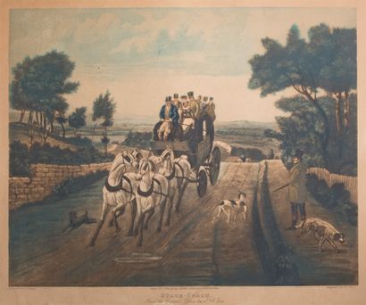null Two English engravings in color "The Dairy Farm" and "Stach Coach 
41 x 55 cm...