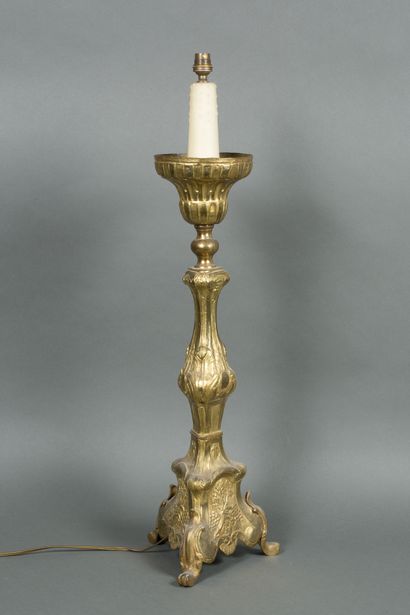 Spike candle in embossed brass mounted in...