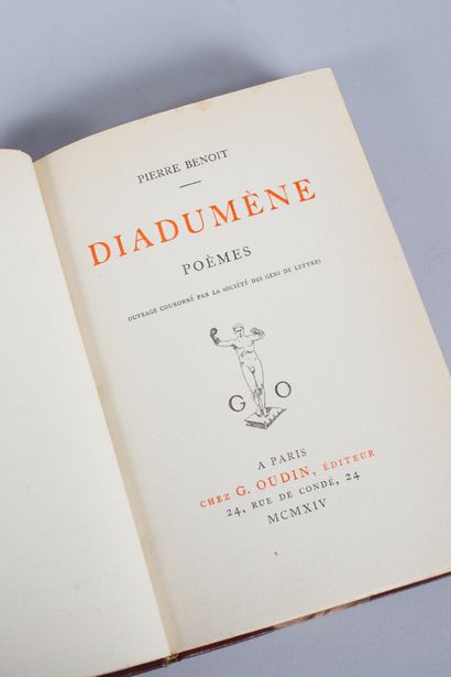 Pierre BENOIT Pierre BENOIT. 
Diadumène. Poèmes. 
Paris, Oudin, 1914, in-12 relié...