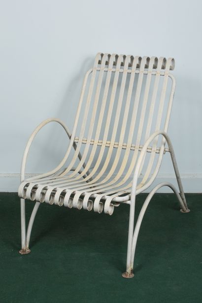 Garden armchair in white lacquered metal...