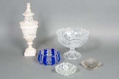 Lot including two molded glass ashtrays,...