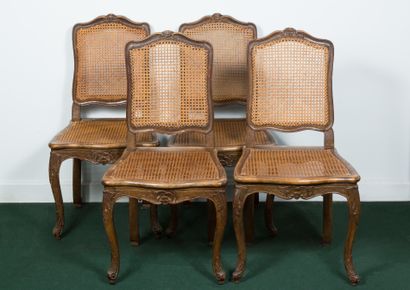 null Lot including: two chairs with cane bottom in molded and carved wood, joined...