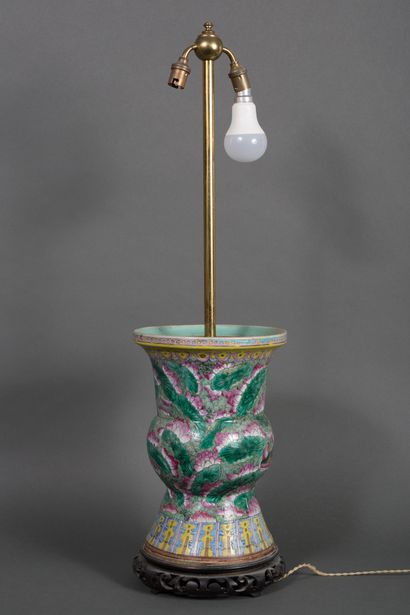 China 
Porcelain GU vase with polychrome...