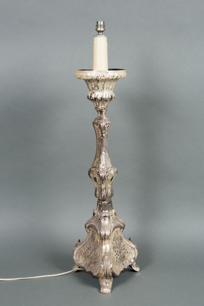 Silver plated candle stick mounted as a lamp...