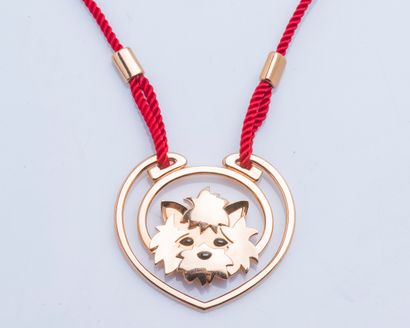 TTF Collier composé d’un pendentif chien en or rose 18 carats (750 ‰), les yeux et...