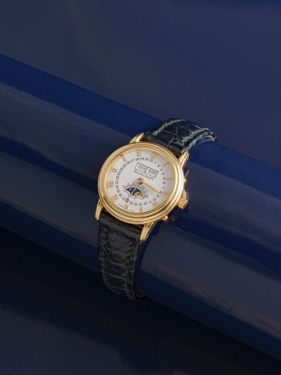 BLANCPAIN Montre de dame modèle Villeret phase de lune, le boîtier rond en or jaune...