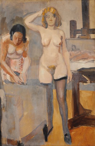 null André-Albert TONDU (1903-1980) 
The two models 
Oil on canvas signed, dated,...