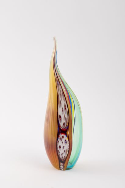 null Afro CELOTTO (1963), Murano 
Vase en verre filigrané multicolor. Signé. 
H....
