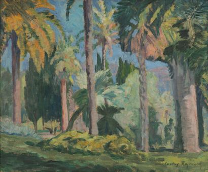 null Carlos REYMOND (1884-1970)
La palmeraie à Cannes 
Huile sur toile signée en...