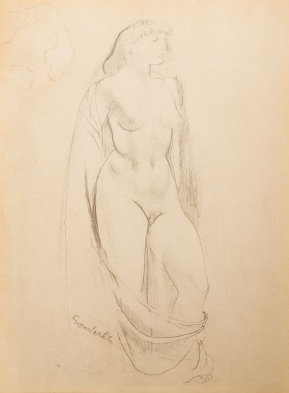 null Jean SOUVERBIE (1891-1981)
Nude woman 
Pencil on paper 
Size: 29 x 22 cm (view)...