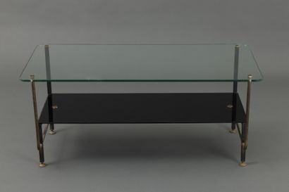 Table basse à double plateaux en verre, structure...