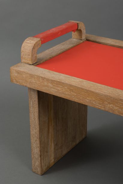 null Small coffee table with natural wood top, red imitation leather top. 
Work from...