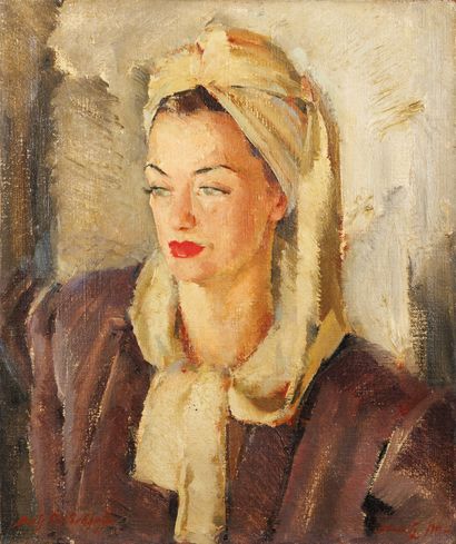 null Boris PASTOUKHOFF (1894-1974) 
Portrait of a Woman with a Turban 
Oil on canvas...
