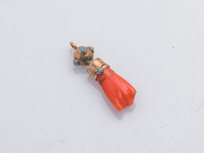null Lucky pendant in 9 carat yellow gold (375 ‰) and coral (corallium spp. CITES...