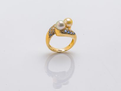 null Bague toi et moi en or jaune 18 carats (750 millièmes) sertie de perles de culture...