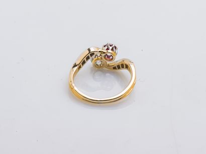 null Ring you and me in 18K yellow gold (750 ‰) and platinum (850 thousandths) set...
