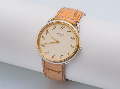 HERMES Paris Arceau watch, round steel case, gilded steel bezel (missing gilding)...