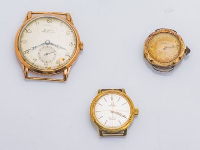 null Lot de deux boitiers de montres en or jaune et or rose 14 carats (585 ‰) comprenant...