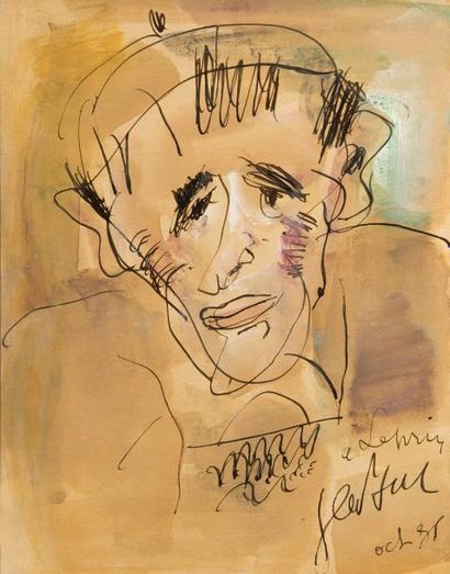 GEN PAUL (1895-1975) Portrait de Marcel LEPRIN, 1961 Technique mixte sur papier marouflé...
