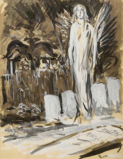 Maximilien Luce (1858-1941) L'ange Encre et gouache sur papier, signé en bas à droite...
