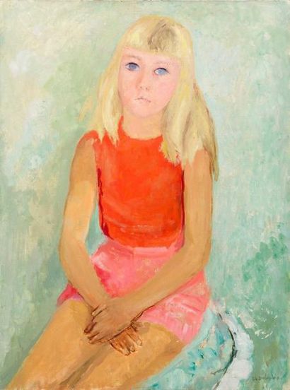 Thérèse DEBAINS (1907-1975) Portrait de jeune fille Huile sur toile, signée en bas...