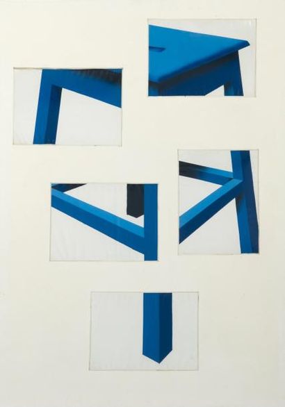 ALAIN DUFO (NE EN 1934) Composition au tabouret, 1970 Linoleum peint et plastique...