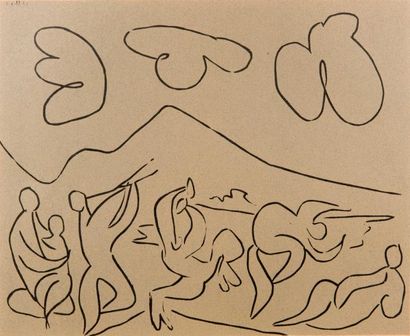 D'aprés Pablo Picasso (1881-1973) Scène pastorale Linogravure 26.5 x 32 cm à vue