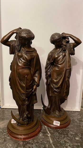 null Henry Etienne DUMAIGE (1830-1988)
Paire de sculptures en bronze "La faux" et...