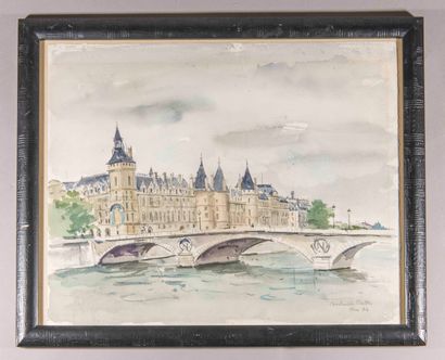 null Constant LE BRETON (1895-1985)
Vue du pont au Change 
Aquarelle signée en bas...