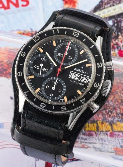 AROLA (CHRONOGRAPHE PILOTE), vers 1980 Chronographe de pilote en acier à fond vissé....